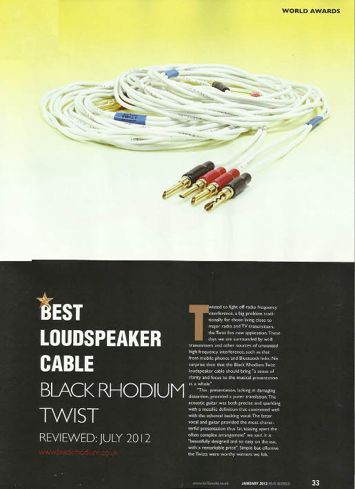 Black Rhodium TWIST кабель года по признанию HiFi World